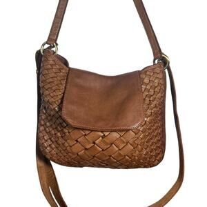 Woven Brown Leather Crossbody Shoulder Bag Boho Made in India
